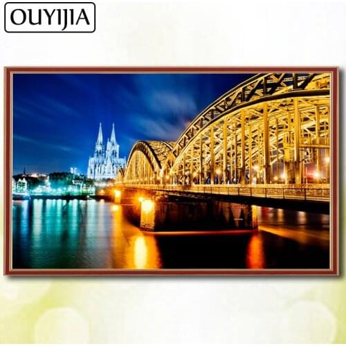 OUYIJIA 5D DIY Scenery Diamond Painting Full Square Natural architectural Bridge Embroidery Diamond Mosaic Picture Of Rhinestone