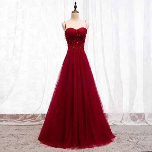 Bride A-Line Tulle Evening Party Ball Gown Floor Length Dress Burgundy Beading Sequin Banquet Gowns Qipao