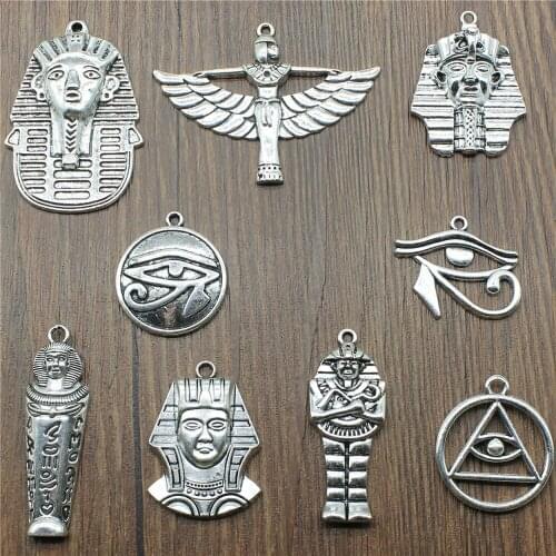 2pcs Charms Egyptian Pharaoh Antique Silver Color The Eye Of Horus Charms For Jewelry Making Cleopatra Pendant