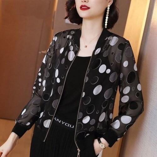 Long-sleeved Sunscreen Baseball Jacket Women Summer New Polka Dot Print Casual Jackets Thin Sunscreen Clothing Womens Coat X276