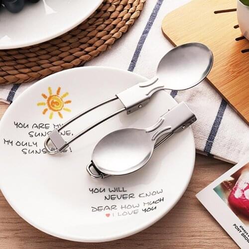 Outdoor Camping Cooking Supplies Picnic Portable Stainless Steel Folding Salad Spoon Cutlery Set for Picnics Multifunction Tool