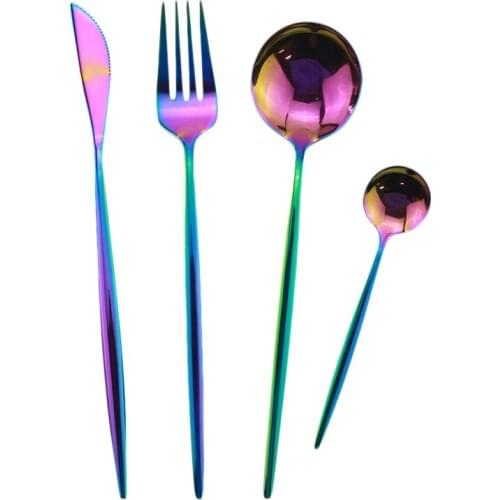 Rainbow Western Style Dinnerware Cutlery 304 Stainless Steel Mirror Tableware Knife Fork Spoon Flatware Silverware Dinner Set