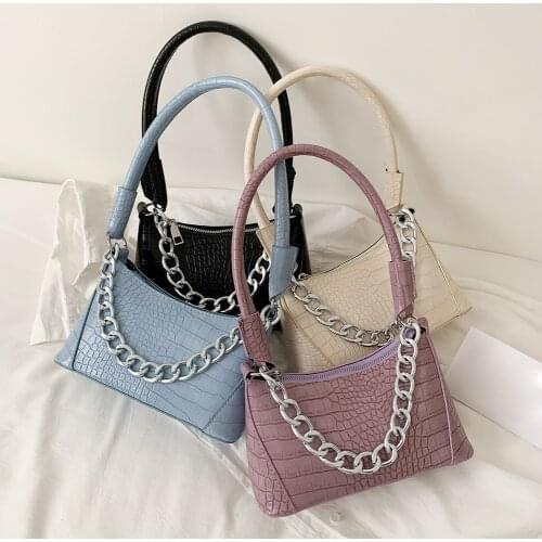 Retro Women Thin Chain Decor Handbag Casual PU Leather Shoulder Bags Ladies Fashion Solid Color Street Travel Shooping Purse