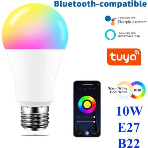 10W Blue Tooth Bulb E27 B22 RGBWW Smart LED Light Bulb Save Energy Dimming Color Adjustable Work With Tuya Blue Tooth Gateway