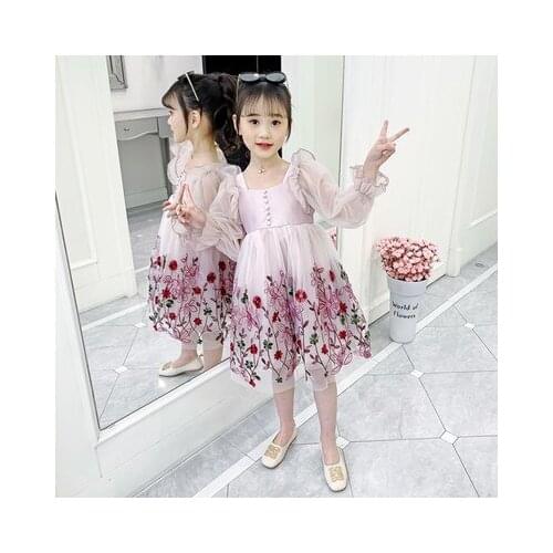 Girl baby spring summer new children version of embroidered puff dress super fairy style net yarn princess dress