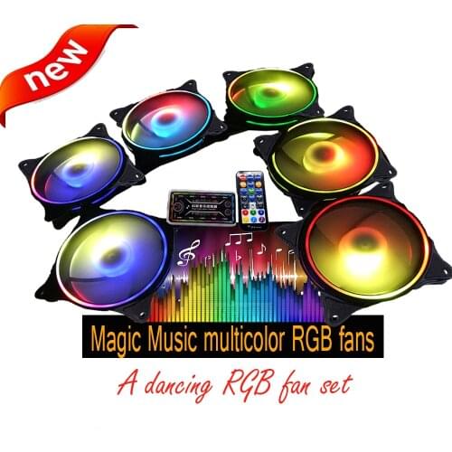 Magic multicolor music RGB fan set 12cm inside and outside circle led cooler Computer PC Case Fan RGB Quiet fan with sync