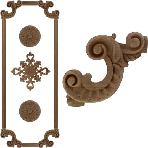 VZLX Flower Wood Wooden Carved Corner Onlay Applique Woodcarving Decal For Home Furniture Door Decor Crafts Decoration Maison