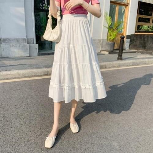 2021 Summer New Korean Simple Solid Color Cake Skirt Elastic High Waist All-match Casual Women A-line Long Skirt Free Shipping
