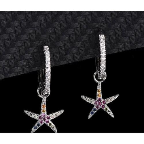 Fast Selling Micro-Set Colored Diamond Earrings S925 Sterling Silver Summer Refreshing Starfish Women Jewelry Wholesale