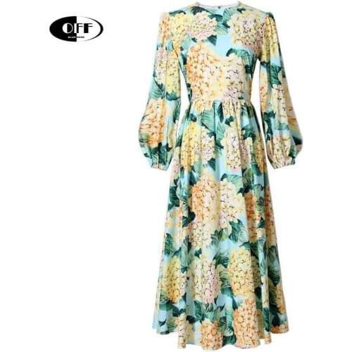 Fashion designer runway autumn long sleeve midi dresses for women traf floral printed elegant bohemian beach chic dress femme ZA