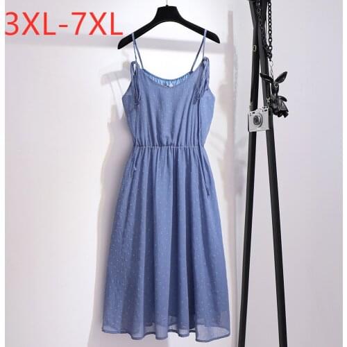 New summer plus size sling dress for women large sleeveless loose floral pleated suspender dress black blue 3XL 4XL 5XL 6XL 7XL