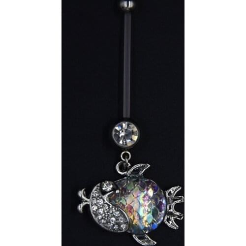 1pc Bioplast Flexible CZ Gem Pregnancy Navel Belly Button Rings Raibow Fish Dangling Navel Piercing Body Jewelry