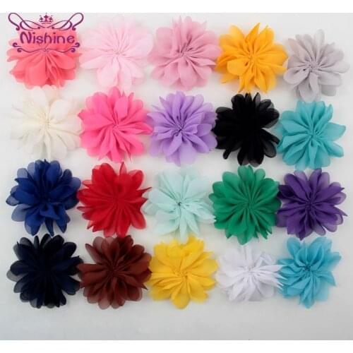 10pcs/lot Solid Color Wave Chiffon Flower Accessories Fashion Children Headwear DIY Handmade Materials Girls Clothing Ornaments