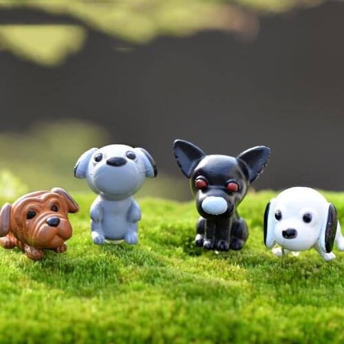 10PCS Cartoon Dog Figurine Miniature Aniaml Decoration Mini Fairy Garden Cartoon Animal Statue Resin Craft Home Car Decoration