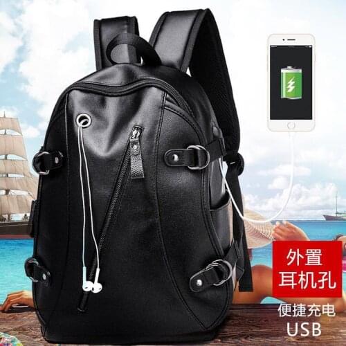 112518 new hot men PU leather backpack with USB charged male casual travel bag student schoolbags