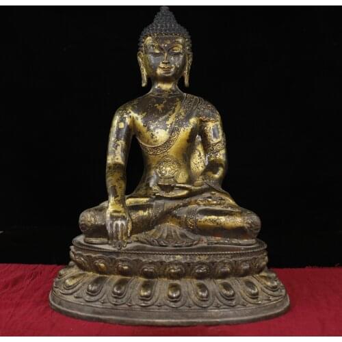 17" Tibet Buddhism Old Bronze Cinnabar Lacquer Great Buddha Tathagata Medicine Buddha Sitting Buddha Enshrine the Buddha