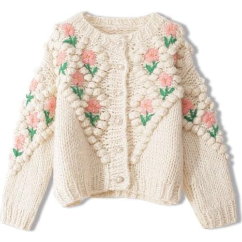 2020 Winter Sweater Long Sleeve Apricot Flowers Fashion Womens Clothes Pullover