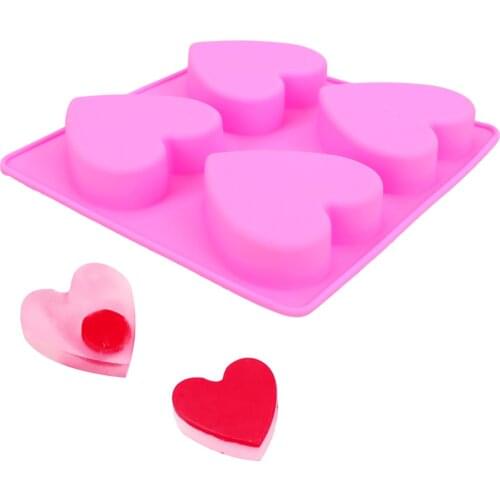 Party Supply 3D Cake Mold 4 Hole Heart Style Chocolate Decoration Fondant Tool Cupcake Jelly Candy Baking Tool