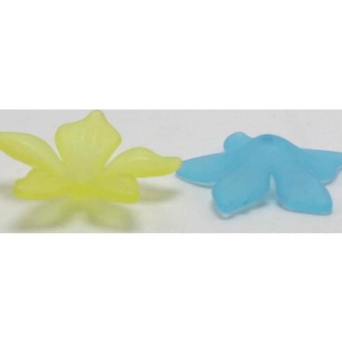 50 Mixed Color Frost Acrylic 5-Petal Blossoms Flower Bead Cap 28mm Center Hole