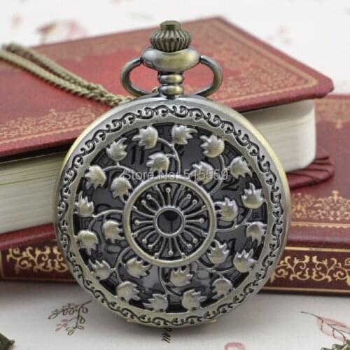 50pcs/lot DHL Free Shipping Hollow Flower Pocket Watch High Quality Watch Necklace Gift Watch Factory Price Wholesale