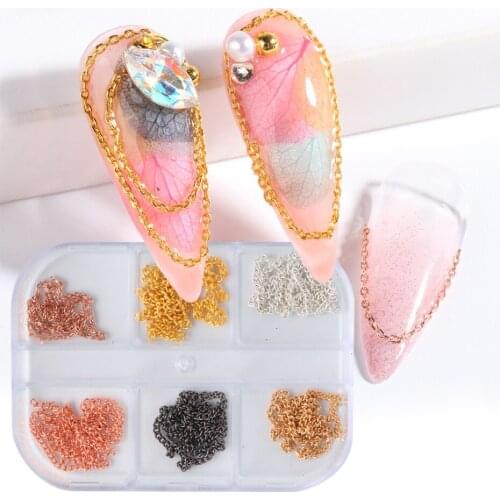 6 Grids Chains Nails Decoration Diamonds Crystal Rhinestones Alloy Jewelry UV Polish Supplies DIY Manicure Nail Art Parts NF1910