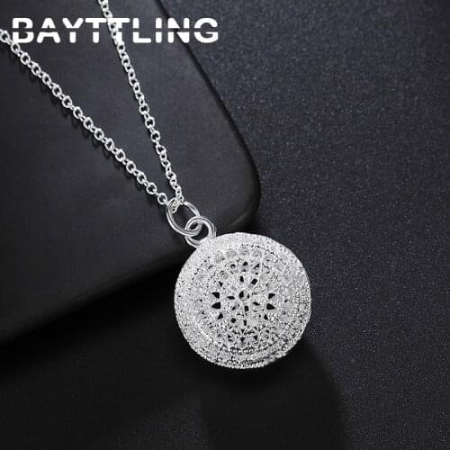 BAYTTLING 925 Sterling Silver 18 Inch Link Chain Hollow Round Heart Pendant Necklace For Woman Fashion Wedding Gift Jewelry