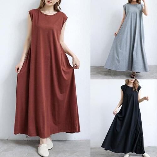 Boho Long Dress Breathable O-neck Women Outfits Sleeveless Long Maxi Dress Evening Party Beach Dresses Summer Sundress Vestidos