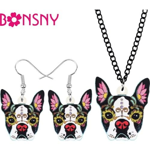 Bonsny Acrylic Halloween Cute Dog Jewelry Sets Long Lovely Aesthetic Earrings Necklace For Women Girls Kid Fashion Birthday Gift