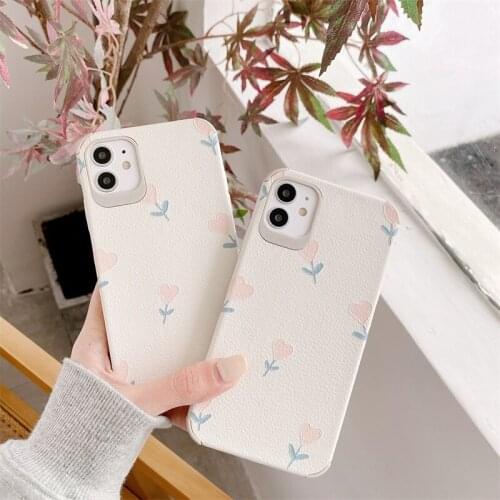 Cute simple Love heart Flowers Phone Case For iPhone 11 Pro Max XR XS Max 7 8 Plus SE Matte Leather Anti-knock Soft Back Cover