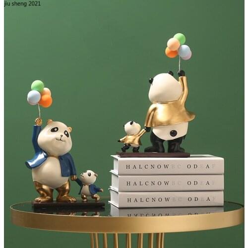 European Resin Balloon Panda Doll Cute Animal Decoration Living Room Childrens Room Cute Panda Desktop Decoration Birthday Gift