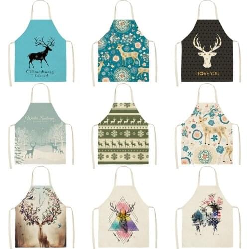 Cartoon elk pattern customizable apron House cleaning alpaca For home and kitchen For home and kitchen aprons for women apron