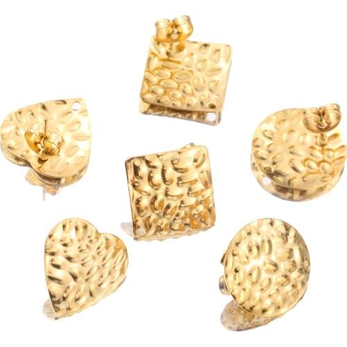 10pcs Stainless Steel Gold Bump Round Heart Square Stud Earring Ear Base for DIY Hand Made Earrings Jewelry Making Supplies