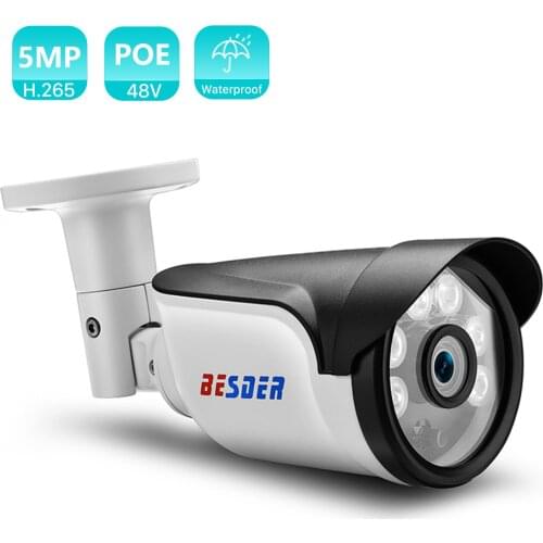 BESDER H.265 IP POE Security Camera 5MP 3MP 2MP Bullet Outdoor Waterproof Video Surveillance Cameras H.265 Network Motion Camera