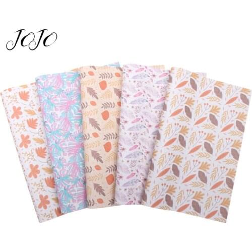 JOJO BOWS 22*30cm 1pc Faux Synthetic Leather Fabric For Needlework Leaf Feather Printed Sheet For DIY Bow Apparel Craft Supplies