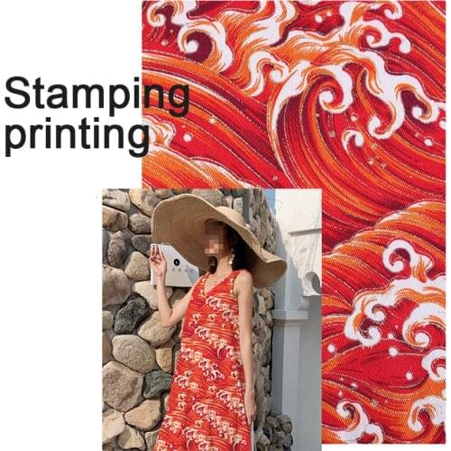 Japanese Style Kimono Gilding Printing 100% Cotton Fabric Cheongsam Cloth for Dress Patchwork Home Textile Material 148*50cm