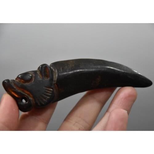 China Hongshan Culture Hand carved amulet Tiger tooth Meteorite Pendant Ancient