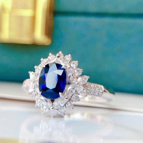 H218 Blue Sapphire Ring 1.02ct Real Pure 18 K Natural Unheat Royal Blue Sapphire Gemstone Diamonds Stone Female Ring