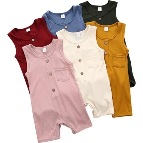 Baby Boy Romper Summer Cotton Solid Color Sleeveless Kids Casual Fashion Pocket Jumpsuit Outfits