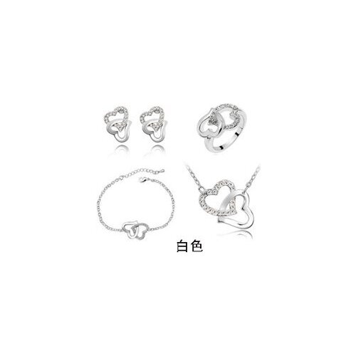 QiLeSen Fine jewelry 925 sterling silver for ladies wedding Heart to heart white necklace earrings bracelet ring set yw057