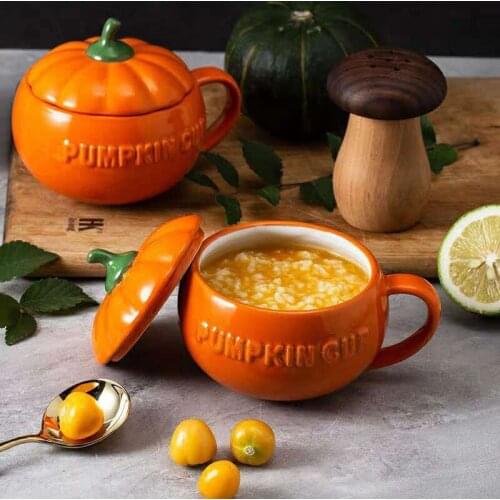 Creative 300/500ml Pumpkin Coffee Mugs Ceramic Tea Milk Cup With Lid Breakfast Oatmeal Yogurt Mug Funny Halloween Gifts For Kids