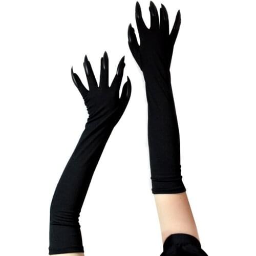 Cool Halloween Gloves Long Ghost Claw Dress Up Gloves Fashion Black Long Nails Cosplay Halloween Funny Gloves