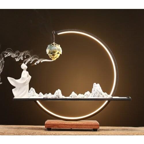 Arabic Style Waterfall Incense Burner Holder Tower Incense Burner Led Light Electric Modern Incienso Quemador Incense Burner