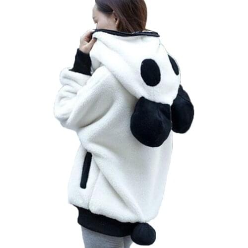 Women Winter Warm Cute Girls Panda Coat Hooded Coat Female Hooded Zipper Jacket Outerwear Tops