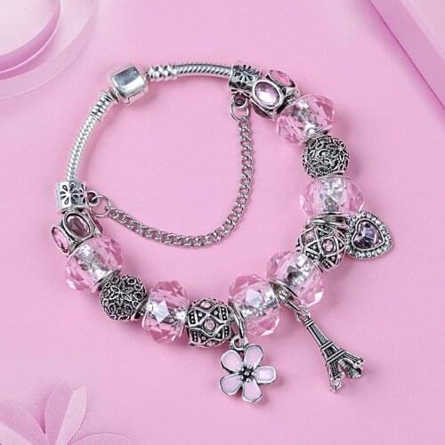 Leabyl ink Glass Diy Casual Charm Bracelet an Bead Bracelet Eiffel Tower Heart Bracelet for Women Fashion Jewelry Gift