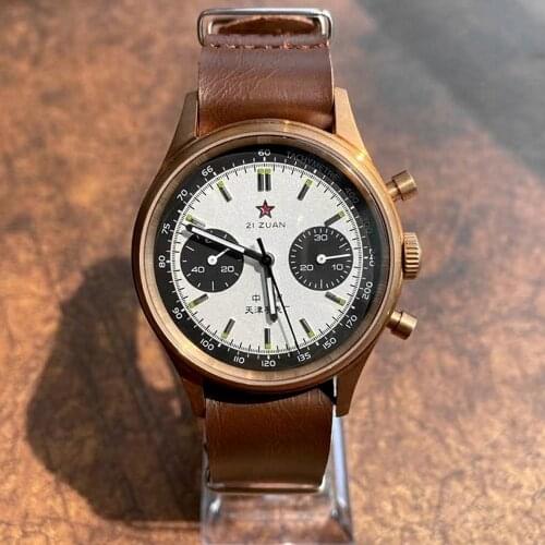 Bronze Pilot Chronograph Watches Men 1963 Panda St1901 Hand Wind Mechanical Watch Vintage 40mm Air Force Wristwatches Luminous