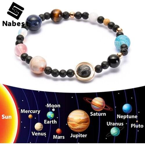 Men Women Eight Planets Beads Bracelets Lava Stone Galaxy Solar System Universe Yoga Buddha Prayer Reiki Bangle Jewelry Gifts