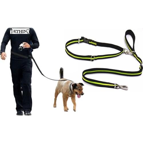 New nylon hands free dog walking leash belt Reflective adjustable dog lead belt with stainless steel strong hook Padded Handle