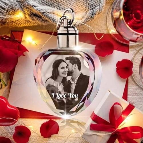 Personalise Gift LED Wedding Frame Photo Album Photos Colorful Crystal Glass Key Chain Custom Picture Pet Dog Baby Photo Keyring