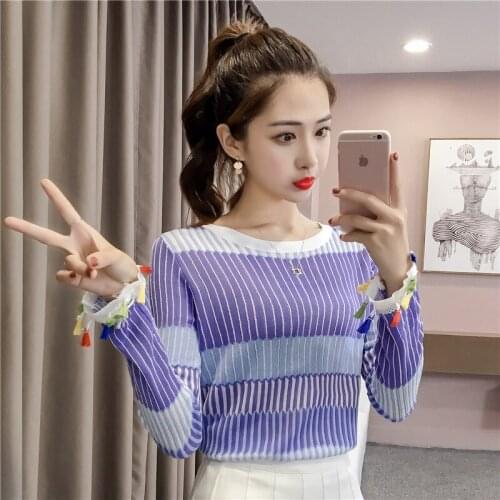 Casual 2018 Fashion Winter Knitted Contrast Color Stripe Pullover Sweater Women Fashion Long Sleeve Patchwork Sweate