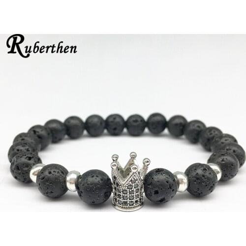 Ruberthen 2018 On Sale Crown Zircon Charm Balance Jewelry High Quality Powerful Natural Lava Stone Bracelet Best Gift for Him